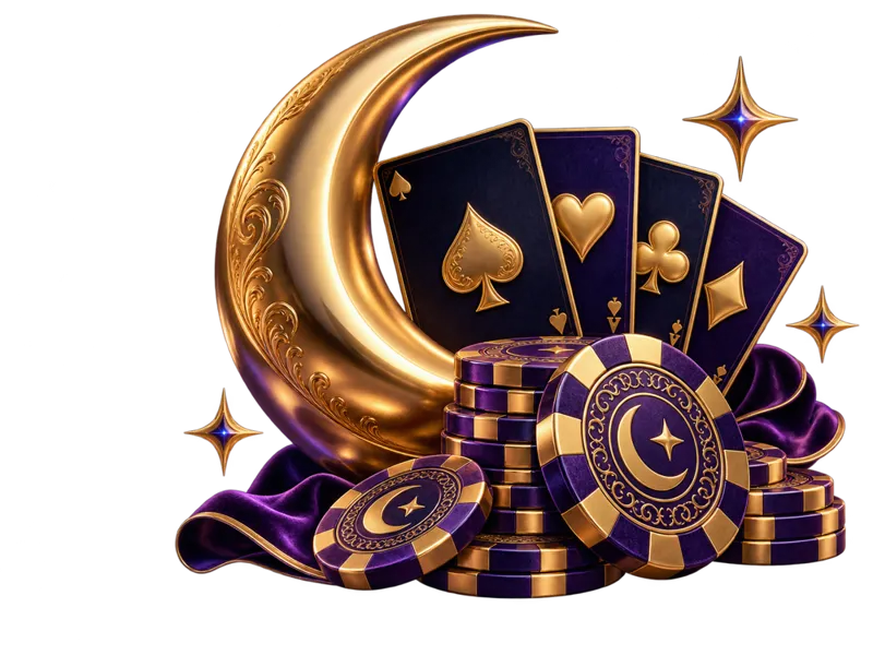 Nightluck Casino gold moon, playing cards and purple chips