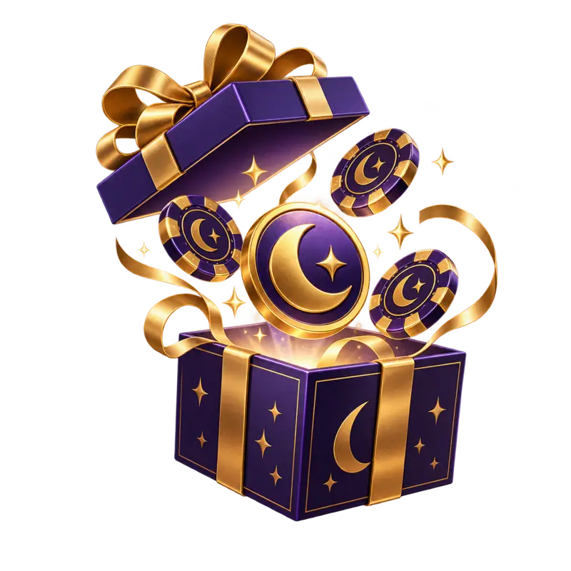 Nightluck Casino gift box with a golden moon medallion